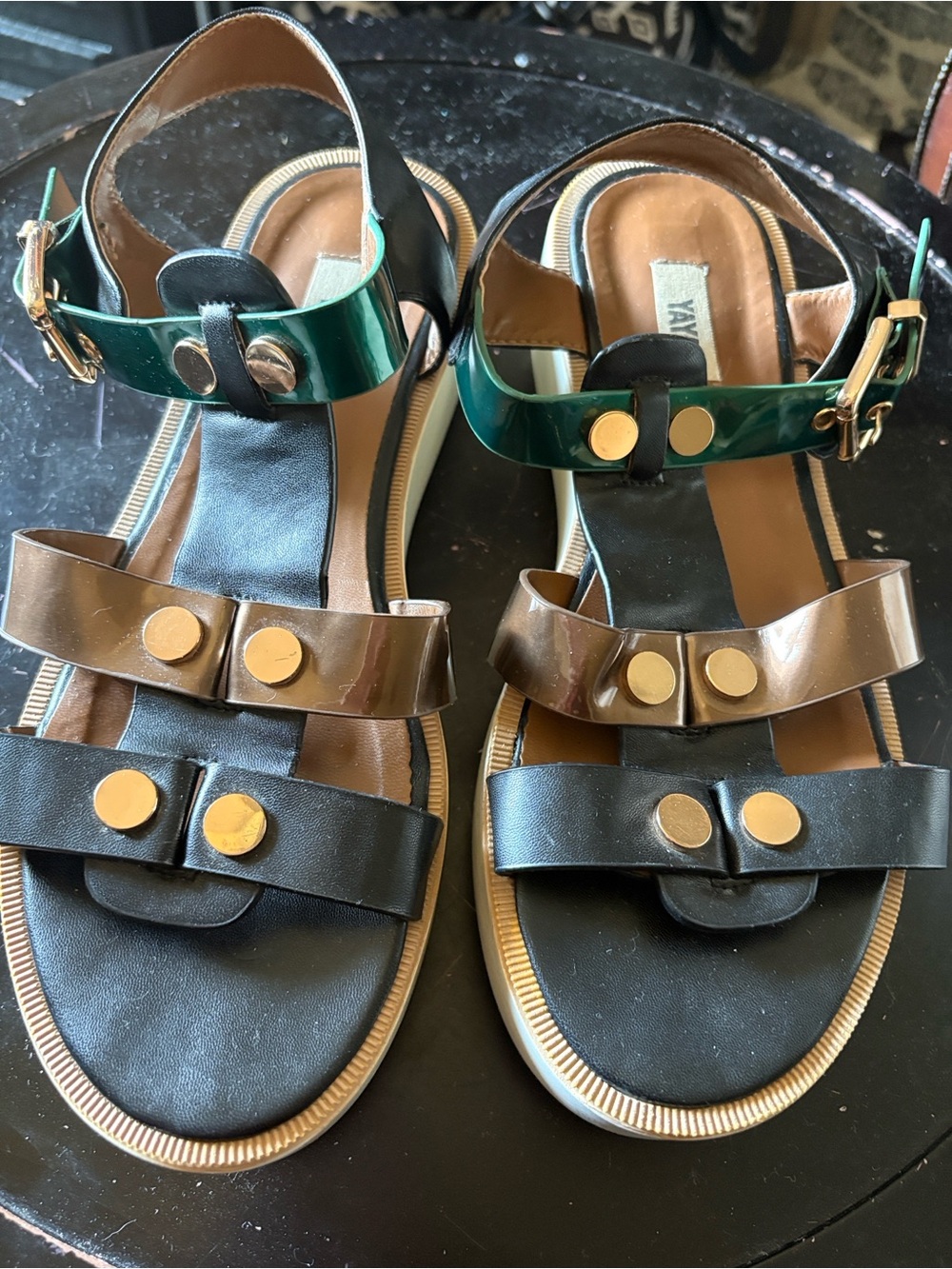 Yaya Women’s Multicolor Studded Ankle-Strap Sandals